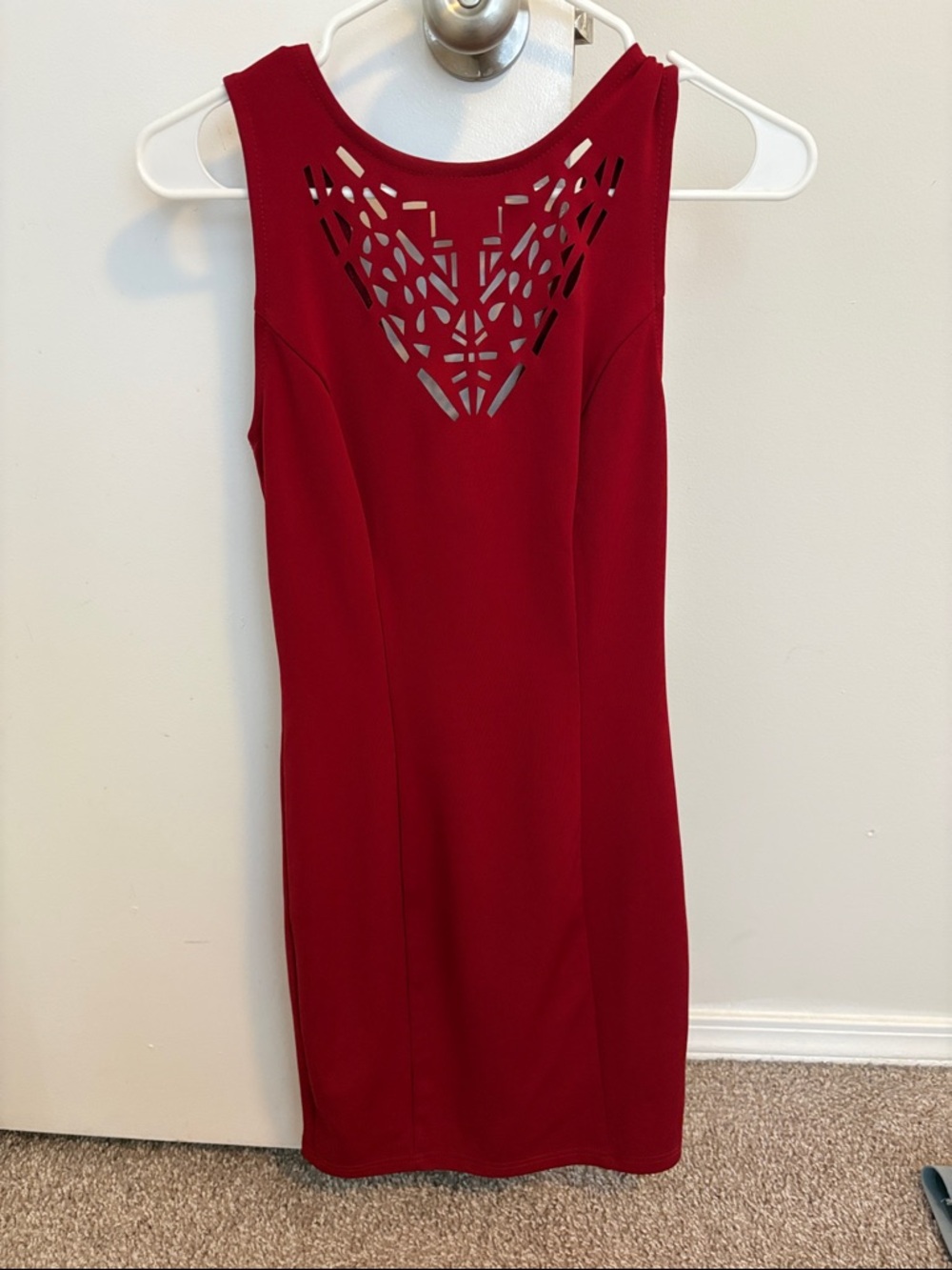 Red Laser-Cut Back Midi Dress